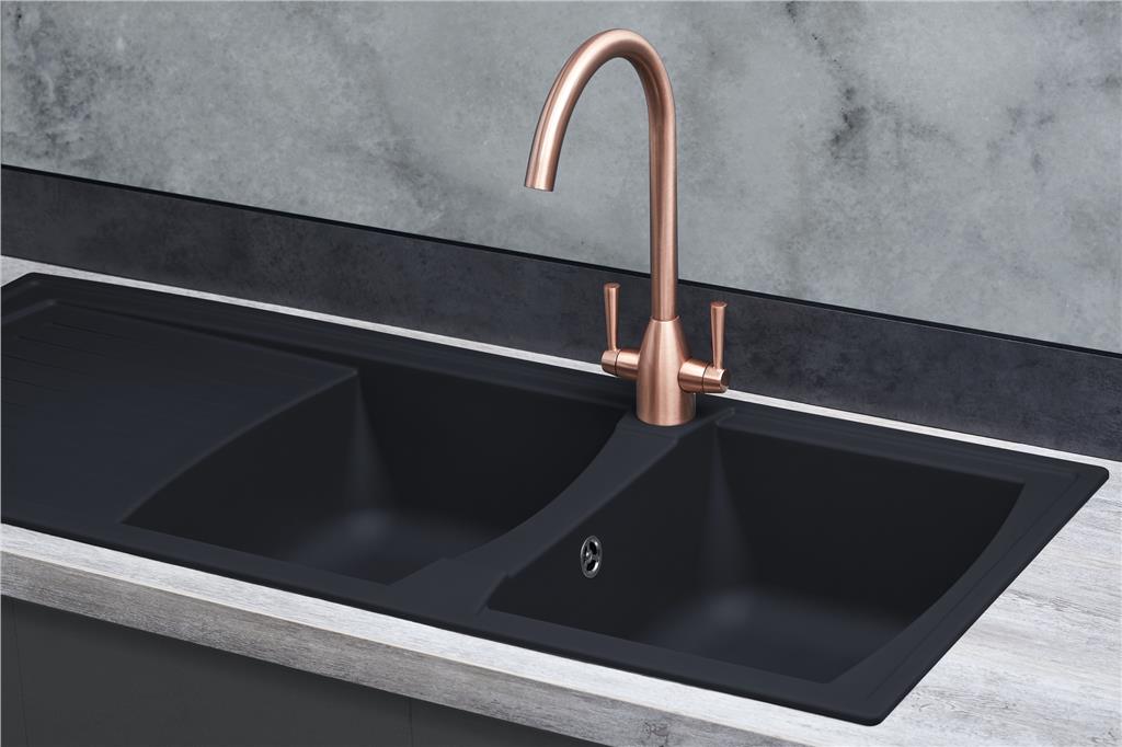 Liquida AR20BL 2.0 Bowl SMC Composite Reversible Inset Large Black Kitchen Sink